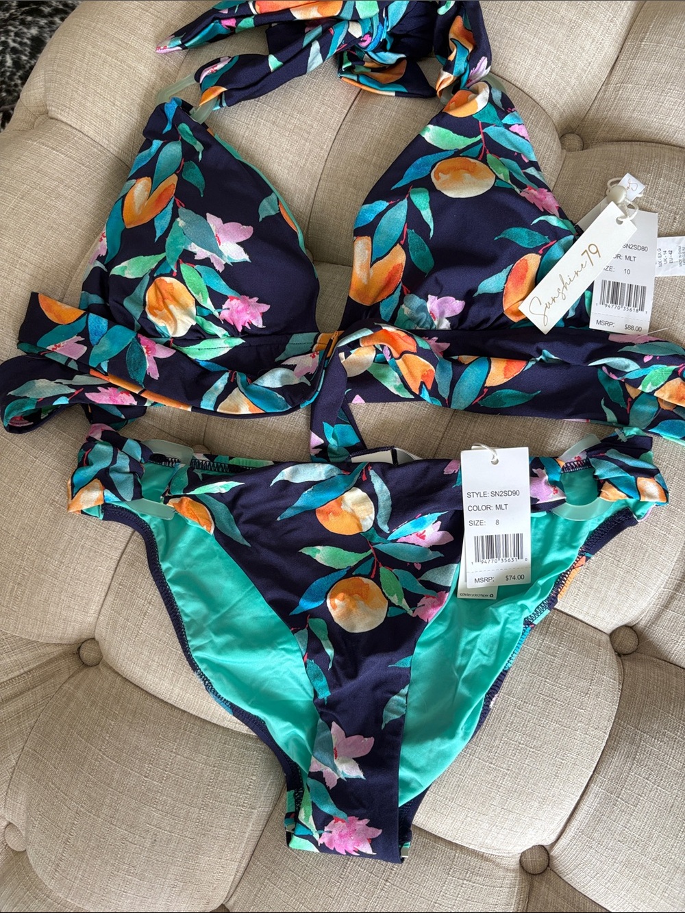 Signature Navy Floral Halter Bikini Set - Navy Multi